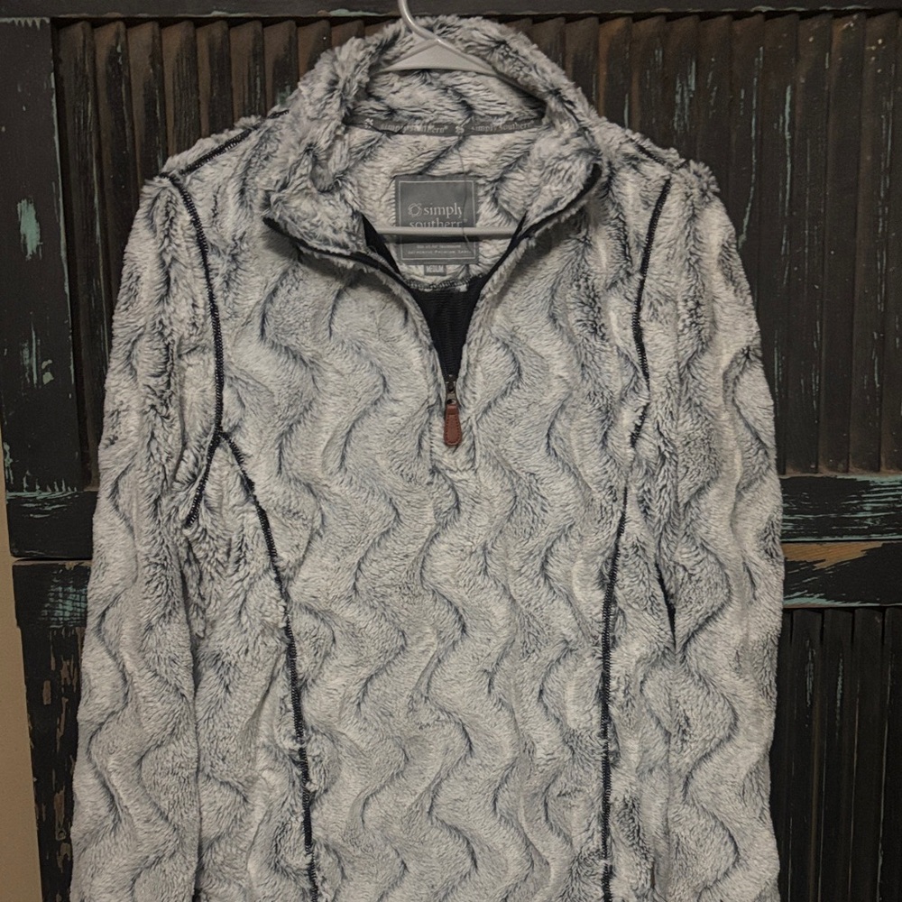 Women’s Simply Southern Black and Gray Fuzzy Pullover size Medium